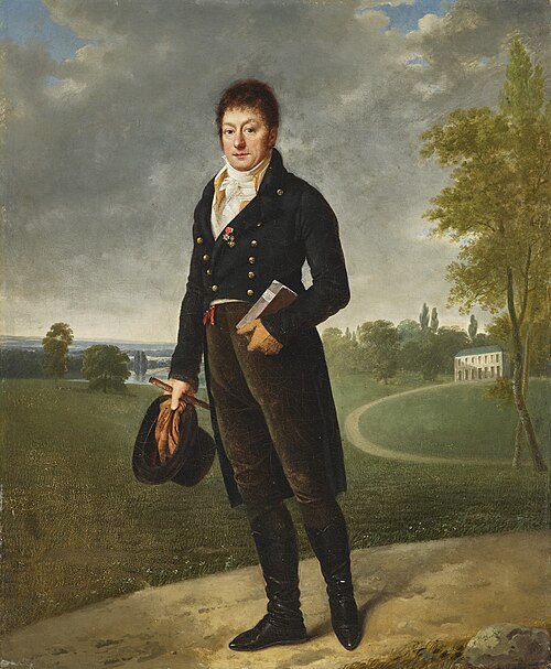 Portrait of a gentleman, full-length, standing in a landscape, 1806, Adèle Romany