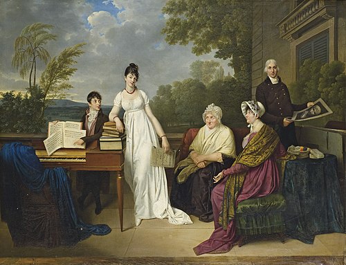 Une jeune personne hésitant à toucher du piano devant sa famille, 1804, Adèle Romany