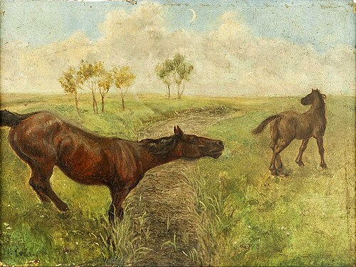Twee paarden in de wei, 1922, Mozes Cohen