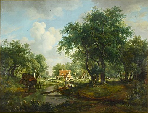 Een boomrijk landschap met een beek, 1807, Jan Hulswit