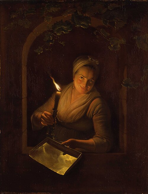 Vrouwtje in een nis bij kaarslicht, 1812, Michiel Versteeg