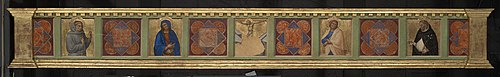 Christ on the Cross with Saint Francis, the Virgin Mary, Saint John the Evangelist, and Saint Domini, 1369, Luca di Tommè