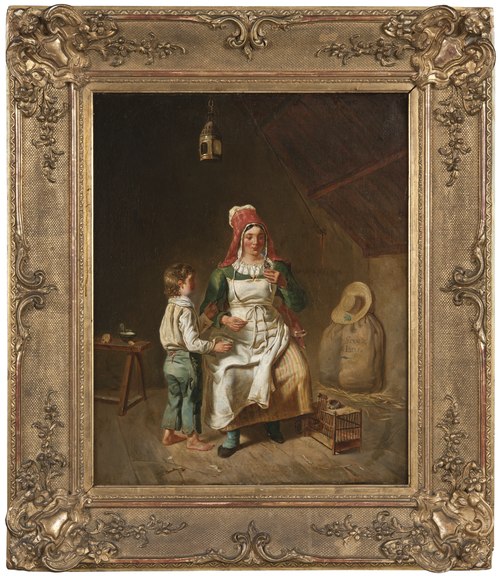 Mother and Son Feeding A Chick, 1842, Anna Greuze
