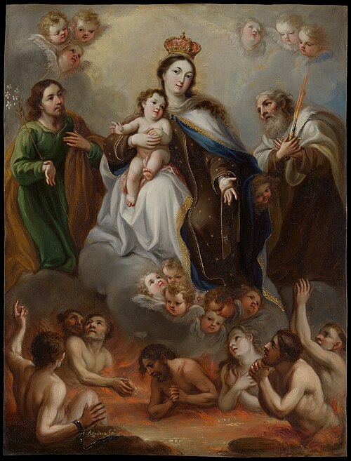 The Virgin of Carmen and the Souls of Purgatory with St. Joseph and the Prophet Elijah, 1720, Juan Francisco de Aguilera