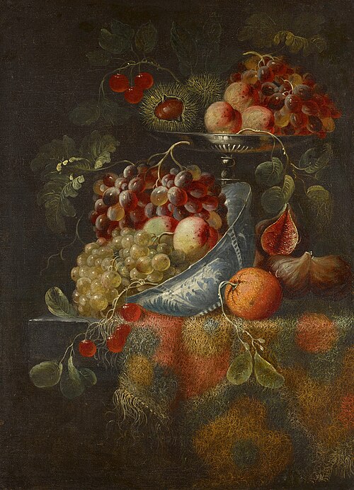 Still Life with Fruit on a Tazza and a Porcelain Bowl, , Pierre Nicolas Huilliot
