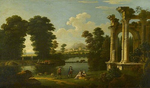 Landscape with Elegant Figures and a Barge, , William Hannan