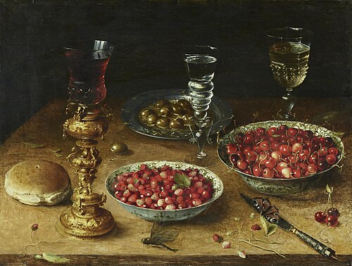 Still-Life with Cherries and Strawberries in China Bowls, 1608, Osias Beert