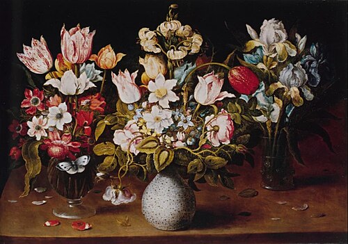 Still life with three vases of flowers, 1619, Osias Beert