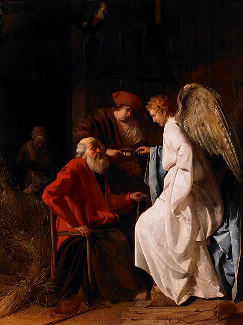 Tobias and the Angel Curing Tobit of Blindness, 1630, Simon Hendricksz. van Amersfoo