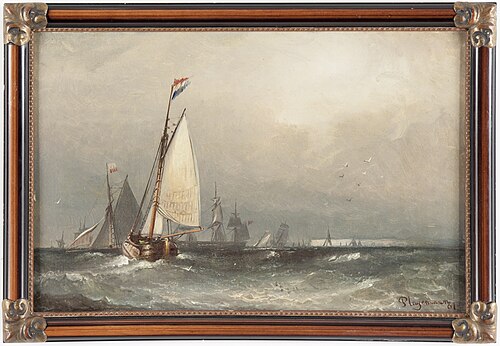 Fartyg delvis med Nederländsk flagg., 1861, Arnold Abraham Plagemann