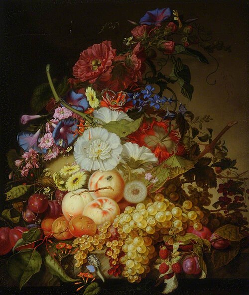 Still Life with Fruit and Flowers on a Stone Ledge, 1817, James Hewlett