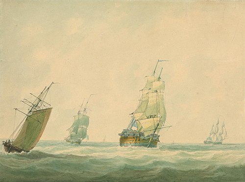 A Two-Decker and other Shipping Offshore, 1788, Nicholas Pocock