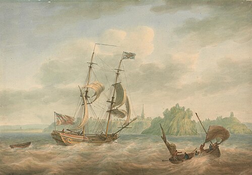 An Admiralty Yacht Running Inshore at Tenby, 1792, Nicholas Pocock