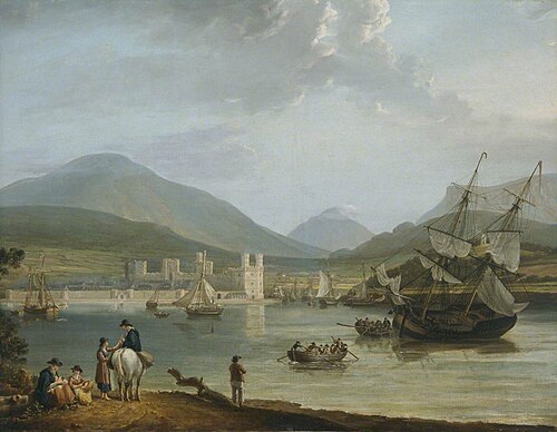 Caernarvon Castle and Bay, 1808, Nicholas Pocock