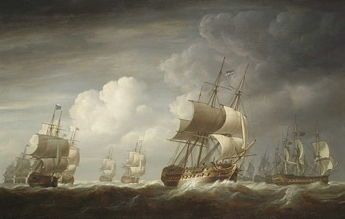 A fleet of East Indiamen at sea, 1803, Nicholas Pocock