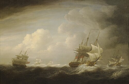 Ships in a Gale, 1800, Nicholas Pocock