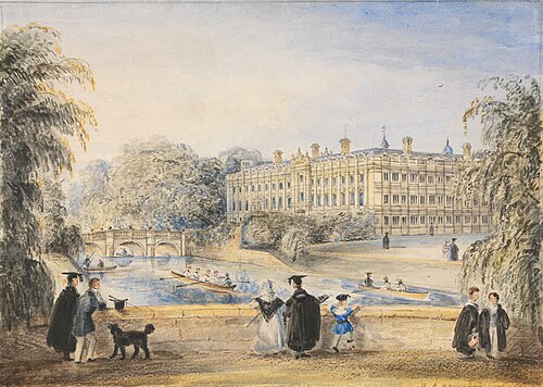 Clare College, Cambridge, From the Backs, 1812, Richard Bankes Harraden