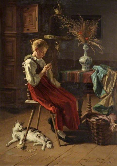 A Girl Knitting, 1874, Théodore Gérard