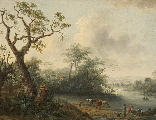 Landscape with Men and Cattle at the Edge of a River, 1793, Pierre Joseph Wallaert