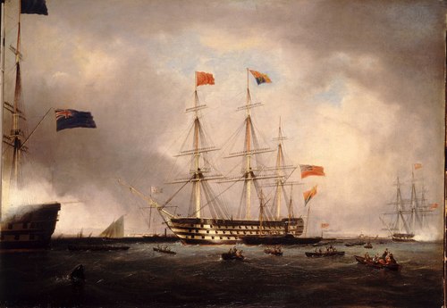 Queen Victoria's Visit to HMS 'Queen' at Portsmouth, 1 March 1842, 1842, Robert Strickland Thomas