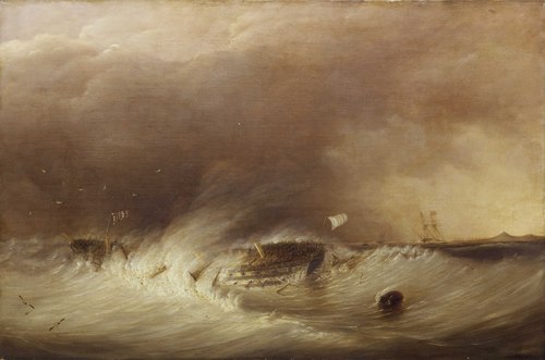 The wreck of HMS Hero in the Texel, 25 December 1811, 1839, Robert Strickland Thomas