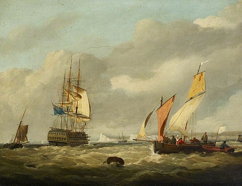 A French lugger and a ship in The Downs, 1850, George Webster