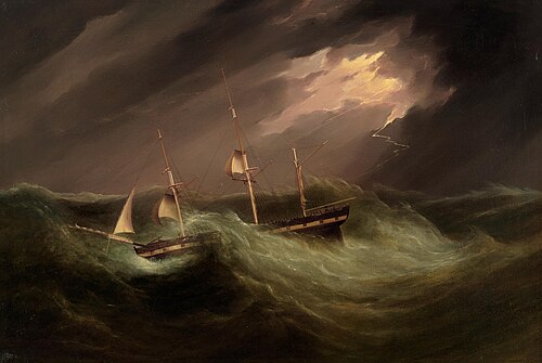 Three masted packet ship in a stormy sea, , Joseph Heard