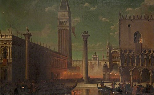 Venice, the Piazzetta at Night, 1869, Bernhard Stange