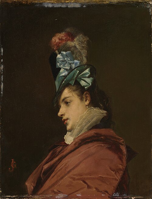 Woman Wearing a Hat with a Blue Ribbon, 1875, Jules-Adolphe Goupil