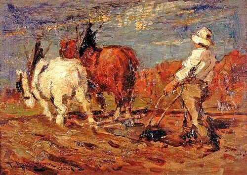 Ploughing, 1887, Thomas Austen Brown