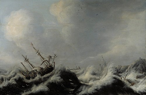 Sailing-ships in a storm, , Pieter Jansz. van der Croos
