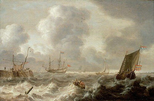 Dutch ships in a rough sea, 1640, Pieter Jansz. van der Croos