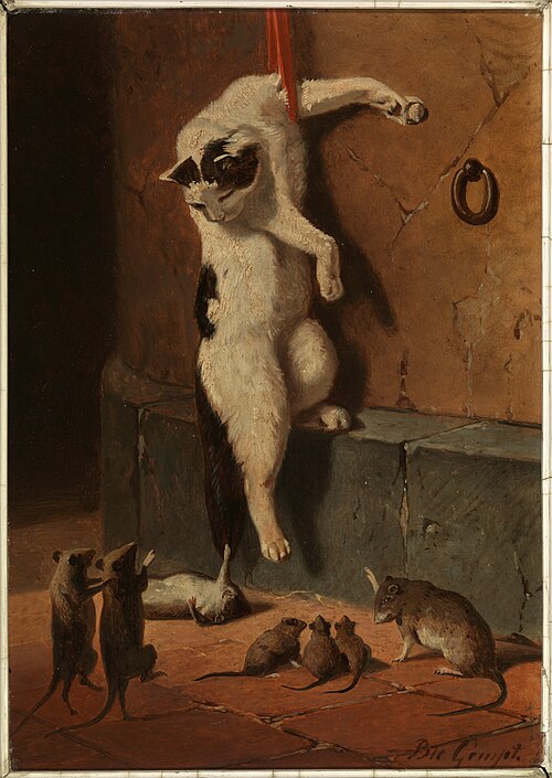 Kat met muizen., 1870, Bernard te Gempt