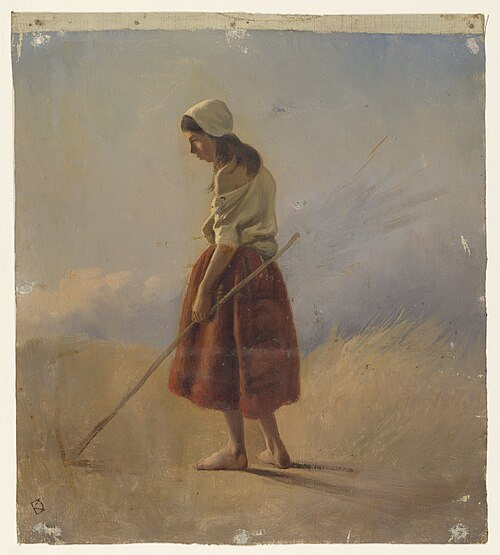 Standing farm girl with stick, 1849, Johan Daniël Koelman
