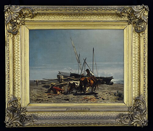 Inscheping van marmer op het strand van Carrara, , Johan Daniël Koelman