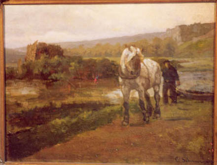 Ploegende boer in landschap met resten van burcht, , Cornelis Albertus Johannes Sch