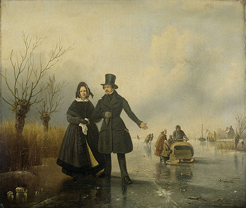 Portrait of Mr. and Mrs. Thijssen on the Ice, 1845, Jacobus Sörensen