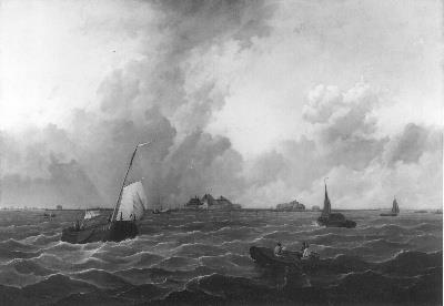 De eilanden Den Hoorn en Jan Rebelle in het IJ, 1847, Jacobus Sörensen