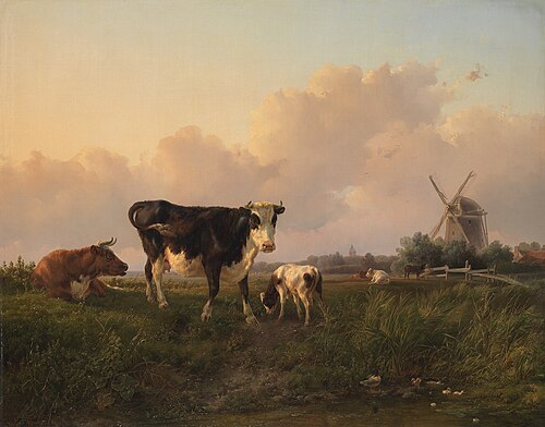 Een vlak landschap met rundvee, 1854, Jan Bedijs Tom