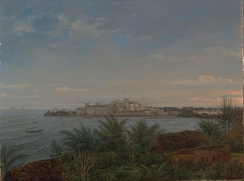 Gezicht op het Nederlandse kasteel van Elmina aan de Goudkust, 1870, Willem (II) Troost