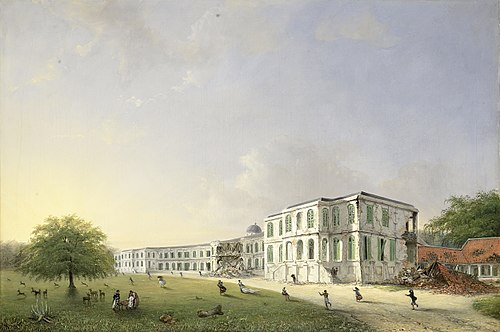 Front View of Buitenzorg Palace after the Earthquake of 10 October 1834, 1834, Willem (II) Troost