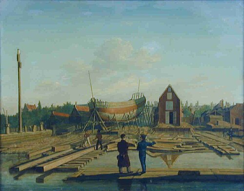 Scheepswerf te Amsterdam, 1850, Hendrik Vettewinkel