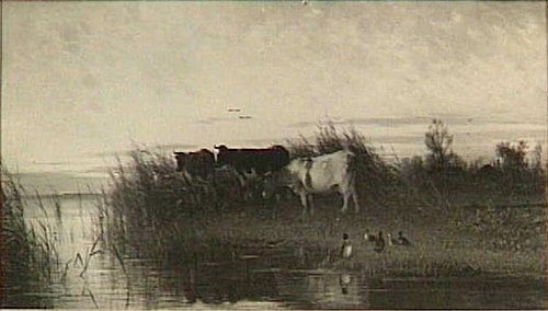 Koeien aan een plas, 1885, Cornelis Westerbeek