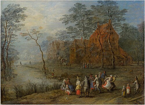 Dancing peasants on the village road, 1705, Joseph van Bredael