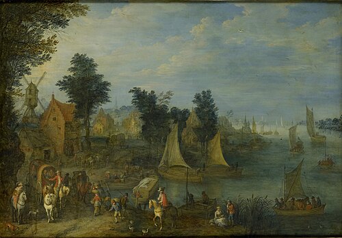 Village on the Bank of a River, 1723, Joseph van Bredael