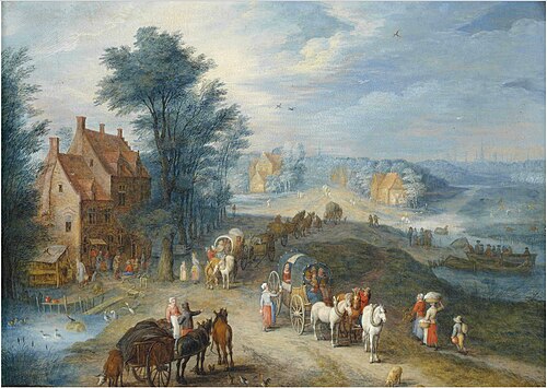 Village Street with Travellers, 1706, Joseph van Bredael
