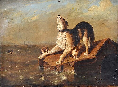 Honden in watersnood, 1849, Guillaume Anne van der Brugghe