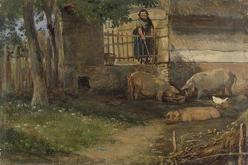 Pigs in a barnyard, 1875, Guillaume Anne van der Brugghe