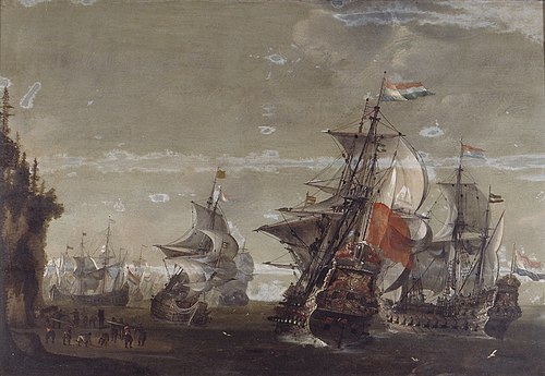 Dutch Ships off a Northern Coast, 1649, Jacob de Gruyter