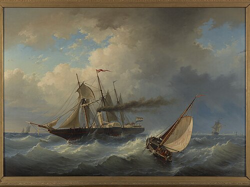 Het raderstoomschip Arti et Amicitiae in de wending, 1850, Willem Gruyter